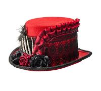 Unisex Punk Accessory Top Hat Wool Magicians Hat With Dark Series Rose Flower And Lace Design For Cocktail Party Victorian For Cosplayers