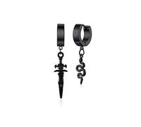 Unisex Punk Hip Hop Stainless Steel Silver Black Gold Tone Lock Thunder Lightning Bolt Dangle Huggie Hoop Earrings Gift for Women Men Boy Teens, Stainless Steel, No Gemstone