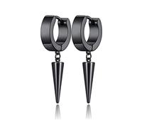 Unisex Punk Hip Hop Stainless Steel Silver Black Gold Tone Lock Thunder Lightning Bolt Dangle Huggie Hoop Earrings Gift for Women Men Boy Teens, Stainless Steel, No Gemstone