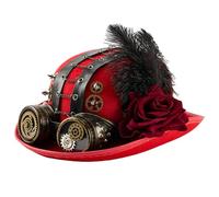 Unisex Punk Jazzy Hat With Industrial Gear Chain And Goggles Dark Rose Flower For Cosplay And Theme Event Dressingup Gothic Halloween Hat With Goggles
