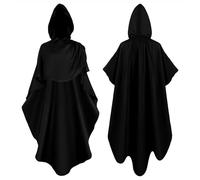Unisex Punk Style Loose Hooded Button Woolen Cloak - Solid Color Court Cape Adults Halloween Cosplay Costume Role Play Outfit Loose Fit Top for Festival Performances, Themed Events