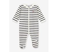 Unisex Pyjamas in Printed Striped Velour for Babies, PETIT BATEAU navy blue