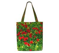 Unisex Red Poppy Field Farm Reusable Foldable Casual Stylish Grocery Shopping Shoulder Bags Tote Bag For Beach Travel Work School