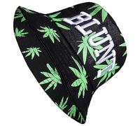 Unisex Reversible Bucket Hat, Foldable Beach Hats For Men And Women, Summer Sunshade Printed Fisherman Hat, 100% Cotton Ladies Hats One Size Sun Hat 58-59cm (Black Weed Print)