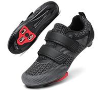 Unisex Road Bike Cycling Shoes Compatible with Peloton Shimano SPD Bike Riding Shoes for Men Women, 3 Straps, Pre-Installed Delta Cleats for Indoor Outdoor Cycling Biking, Black-2 Straps, 11.5