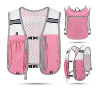 Unisex Running Vest, Adjustable & Breathable with Phone Pocket, 3 Storage Compartments & Reflective Details for Trail Running, Hiking, Cycling and Marathon (Pink)