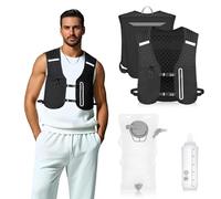 Unisex Running Vest Running Backpack - Adjustable Size Lightweight Trail Hydration Vest with 2L Bladder & 500ml Soft Flask, Mesh, Large Phone Pocket for Night Walking, Marathon (Reflective Strips)