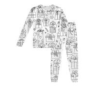 Unisex Satin Pajamas Set Snowflake Print Long Sleeves Button Down Shirts Tops and Shorts Matching Holiday Lightweight Nights Sleepwear Gifts for Kids Stain Girls Lapel T Shirt Pants