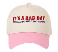 Unisex Sayings Baseball Cap 'It's A Bad Day to Be A Hot Dog' - Adjustable Cap with Humour Lettering on Cream with Pink Peak | Funny Statement Look for Leisure, Style_g14 Red, One Size