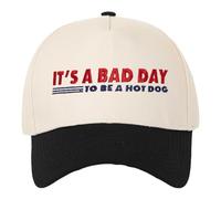 Unisex Sayings Baseball Cap 'It's A Bad Day to Be A Hot Dog' - Adjustable Cap with Humour Lettering on Cream with Pink Peak | Funny Statement Look for Leisure, Style_g01 Black, One Size