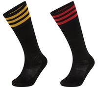 Unisex School Kids Football Socks, Sports Grip Socks Knee High Long Non-Slip Sport Athletic Stockings Gift For Children, Hockey Rugby Gym (UK 7-12, 4-6 Years, Black with Red Stripe, 2 Pairs)
