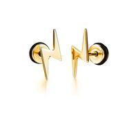 Unisex Screw Flat-Back Lightning Bolt Stud Earring - 316L Surgical Steel, 14K Yellow Gold Plated or 925 Sterling Silver, Hypoallergenic