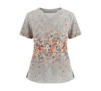 Unisex Scrubs Tunic Hospital Medical Uniform Smart Nurses Tunics Uniforms Blue Womens Printed V Neck Short Sleeve Scrub Top with Pockets Tops for Women UK (Light Gray, M)