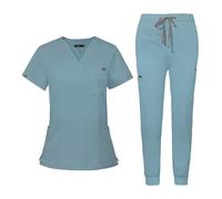 Unisex Scrubs Uniforms Women Set with 11 Pockets, 4-Way Stretch V-Neck Scrub Top & Trousers Jogger Pants, Beauty Tunic, Nurses Uniform, Medical Work Wear for Healthcare Hospital/Dental Practice