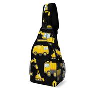 Unisex Shoulder Crossbody Bag Cool Black Yellow Buldozer Excavator Construct Machines Shoulder Bags Anti Theft,Multipurpose Sling Backpack for Travel Camping Men