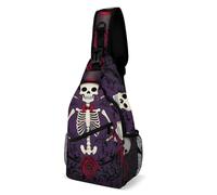 Unisex Shoulder Crossbody Bag Day Of The Dead Red Roses Magic Hat Skeleton Sugar Skulls Chest Pack Anti Theft,Multipurpose Chest Backpack for Camping Outdoor Cycling