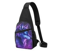 Unisex Shoulder Crossbody Bag Purple Universe Galaxy Magic Wolf In The Space Sling Backpack Anti Theft Daypack for Cycling Men Sports