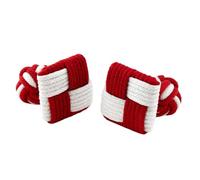 Unisex Silk Knot Cufflinks - Red & White Fabric Cloth Knots with Square Front & Round Back, French Cuff Shirt Links