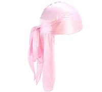 Unisex Silk Turban Cap Durag Long-Tail Wide Straps Headwraps Hats Solid Color Head Wrap Pirate Cap Pink