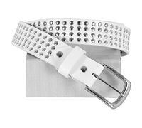 Unisex Silver Studded Leather Belts 100% Cowhide Strong Punk Biker Gothic Style (White, L)