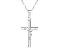 Unisex Simple Christian Catholic Religious Jewelry Large Traditional Jesus Crucifix Cross Necklace Pendant For Women Men Teen .925 Sterling Silver 2 Inch