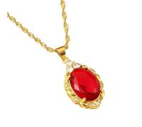 unisex Simple Classic Style Red Green Blue Oval Drop Pendant Rhinestones Necklace Gold Color Chain Women Bridal Jewelry gifts