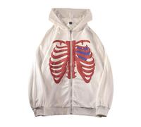 Unisex Skeleton Zip-Up Hoodie, Vintage Jacket Long Sleeve Graphics E-Girl 90s Sweatshirt for Men and Women for Teen Girls Boys White XXL