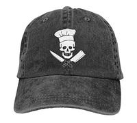 Unisex Skull-Chef Cooking Skull Vintage Jeans Adjustable Baseball Cap Cotton Denim Dad Hat, Black, One size