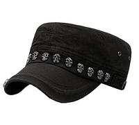 Unisex Skull/Skeleton Studded Punk-Army-Cap Cool Flat Cap Basic Everyday Military Style Hat (as8, Alpha, m, Standard, Black, Medium)