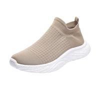 Unisex Slip-On Running Trainers with Soft Thick Sole Running Shoes Lightweight Sports Shoes Non-Slip Walking Shoes Outdoor Hiking Shoes Breathable Fitness Shoes Comfortable Jogging Shoes, khaki, 11 UK