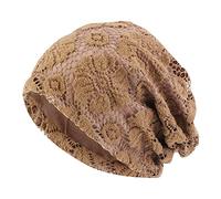 Unisex Slouchy Lace Beanie Solid Color Head Scarves Head Wrap Chemo Cap for Hair Loss Hollow Breathable Lightweight Khaki One Size
