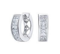 Unisex Small CZ Channel-Set Checkboard Invisible Square Cut Huggie Hoop Earrings .925 Sterling Silver, Clear Cubic Zirconia for Women