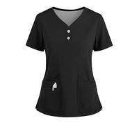 Unisex Smart Scrub Tunic Top Carers Uniform Professional Lightweight Solid Color V Neck Short Sleeve Scrubs Shirt with Pockets Tops for Women UK (Black, XXL)