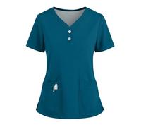 Unisex Smart Scrub Tunic Top Medical Scrubs Nurse Trouser Uniform Professional Lightweight Solid Color V Neck Short Sleeve Shirt with Pockets Womens (Turquoise, XXL)