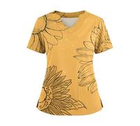 Unisex Smart Scrub Tunic Top Medical Uniforms & Scrubs Pants Womens Printed V Neck Short Sleeve with Pockets Black (Orange, XXL)