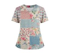 Unisex Smart Scrub Tunic Top Uniforms for Women Tops UK Solid Color/Print V Neck Short Sleeve with Pockets Scrubs (Light Blue, M)