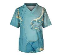 Unisex Smart Scrubs Tunic Top Breathable Medical Scrubs Nurse Tunic Navy Blue Trendy Tie-Dye Print V Neck Short Sleeve Scrub Tops with 3 Pockets Nurse Uniform Tunic Men (Light Blue, L)