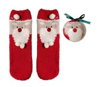 Unisex Soft Coral Velvets Christmas Stockings With Decorative Balls Santa Snowman Elk Print Indoor Fuzzy Slipper Socks Indoor Fuzzy Slipper Socks For Women