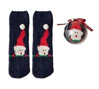 Unisex Soft Coral Velvets Christmas Stockings With Decorative Balls Santa Snowman Elk Print Indoor Fuzzy Slipper Socks Festival Socks Hosiery