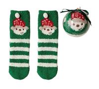Unisex Soft Coral Velvets Christmas Stockings With Decorative Balls Santa Snowman Elk Print Indoor Fuzzy Slipper Socks Festival Socks Hosiery