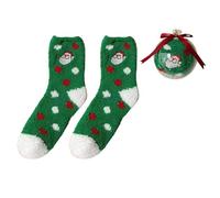 Unisex Soft Coral Velvets Christmas Stockings With Decorative Balls Santa Snowman Elk Print Indoor Fuzzy Slipper Socks Indoor Fuzzy Slipper Socks For Women