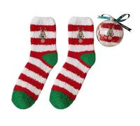 Unisex Soft Coral Velvets Christmas Stockings With Decorative Balls Santa Snowman Elk Print Indoor Fuzzy Slipper Socks Festival Socks Hosiery