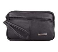 Unisex Soft Nappa Leather Hand Held Money Document Organiser Pouch with Wrist Strap Black