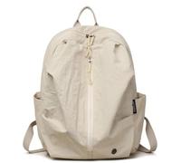 Unisex Soft Nylon School Backpack,Beige | Casual Waterproof Rucksack, Curved Shoulder Straps, Fits 13 Inch Laptop, 20-35L