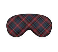 Unisex Soft Sleeping Mask, Airplane Travel Adjustable Strap Sleep Eye Mask, Blue Black and Red Tartan Plaid Eye Mask for Airplane Travel Yoga Nap