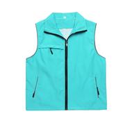 Unisex Solid Color Utility Vest, Sleeveless Work Gilet with Multiple Pockets, Lightweight Zip Up Waistcoat for Men Women Outdoor Hiking Fishing Travel Sky Blue