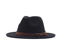 Unisex Solid Sun Straw Hat Bowler Hat with Cool Leather Belt Floppy Wide Brim Fedora Cowboy Cowgirl Hat Retro Vintage Gentleman Outdoor Travel Black One Size