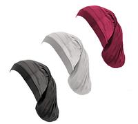 Unisex Spandex Satin Dreadlocks & Braids cap 3 Packed,Night Sleeping Head Covers for Women Men (Wine+Grey+Black)