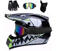 Unisex Sport Motocross Helmet Set, Full-Face Off Road Motorbike Helmet, Adult Downhill Enduro Racing MTB ATV Karting Scooter MX Quad Dirt Bike Crash(Black,L(56~57cm))