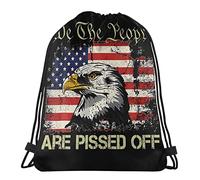 Unisex Sports Travel Bag American Flag Bald Eagle We The People Are Pissed Off Drawstring Gym Bag Waterproof School Backpack For Sports, Travel, Campus
